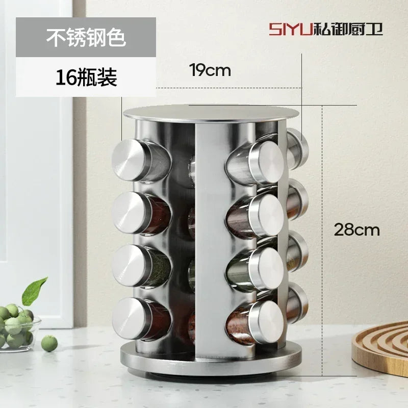 Multi-layer Rotation Spice Jar 430 Stainless Steel Glass Seasoning Rack Set Herb & Spice Tools Counter Corner Kitchen Supplies