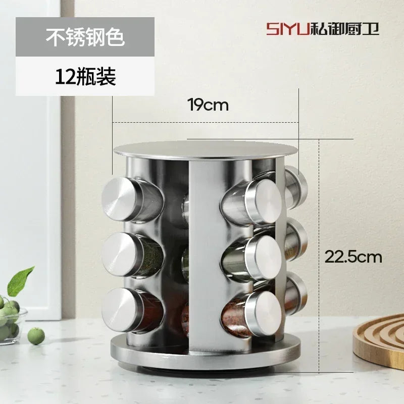 Multi-layer Rotation Spice Jar 430 Stainless Steel Glass Seasoning Rack Set Herb & Spice Tools Counter Corner Kitchen Supplies