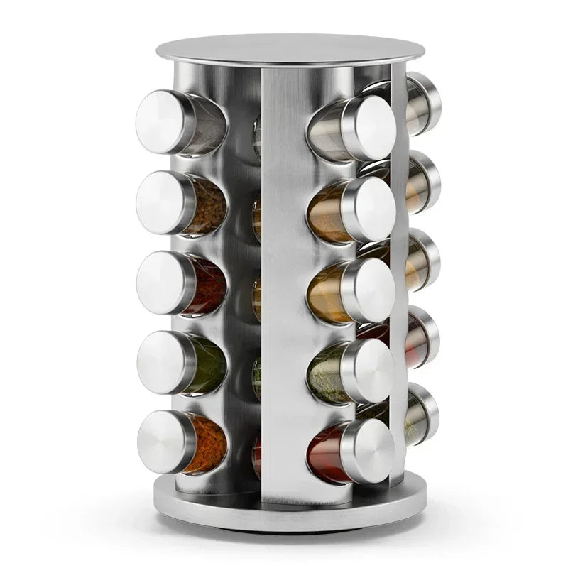 Multi-layer Rotation Spice Jar 430 Stainless Steel Glass Seasoning Rack Set Herb & Spice Tools Counter Corner Kitchen Supplies