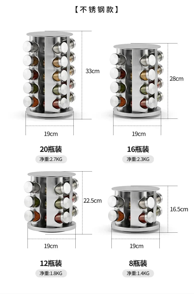 Multi-layer Rotation Spice Jar 430 Stainless Steel Glass Seasoning Rack Set Herb & Spice Tools Counter Corner Kitchen Supplies